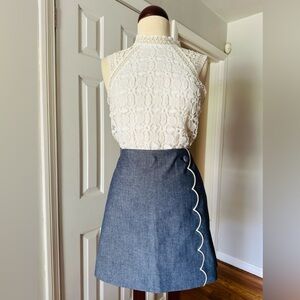 J. Crew Scalloped Mini Chambray Skirt, Size 4